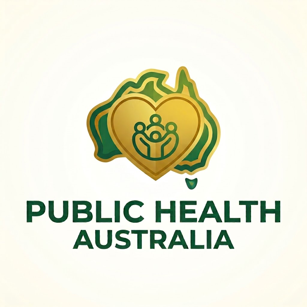 Public Health Australia logo: a gold heart on a green map of Australia